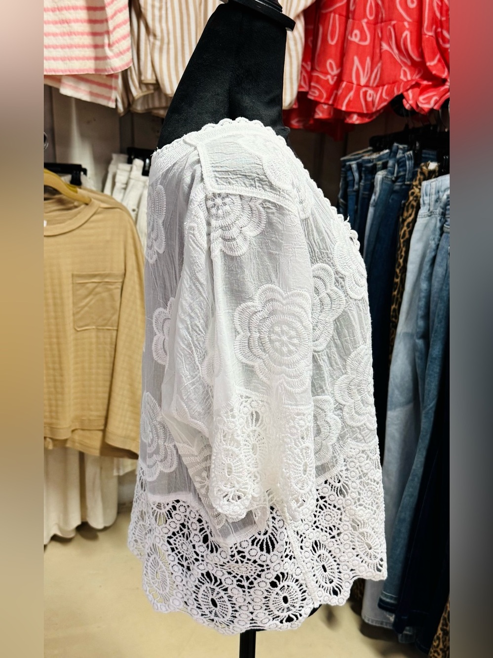 POL White Crochet Lace Button-Front Blouse - Picture 2 of 4